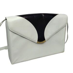 Vtg MCM Bally Womens Envelope Crossbody Bag White & Black Leather Made In Italy